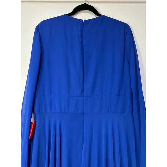 Ieena For Mac Duggal V-Neck Illusion Long Sleeve Chiffon Gown Size 14  NWOT Blue - Picture 12 of 16
